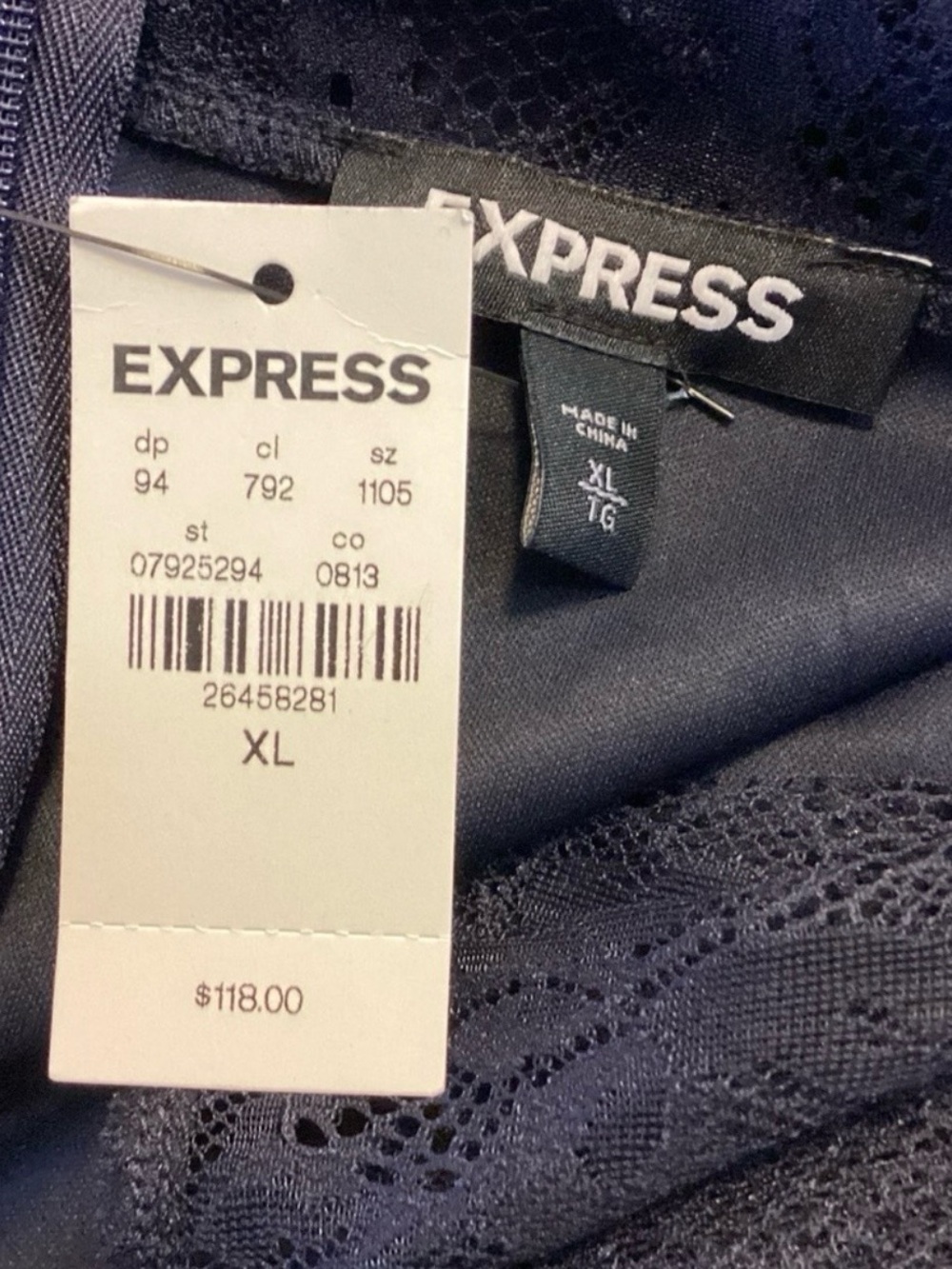 Express Navy Blue Lace-Yoke Wide Sleeve Jumpsuit - Picture 9 of 12